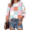 image:imageXIEERDUO 34 Length Sleeve Tops for Women Business Casual Blouses Slit Side Shirts Blouses Summer Fashion Clothes 20261plaid Print