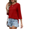 image:imageXIEERDUO 34 Length Sleeve Tops for Women Business Casual Blouses Slit Side Shirts Blouses Summer Fashion Clothes 2026Red