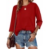 image:imageXIEERDUO 34 Length Sleeve Tops for Women Business Casual Blouses Slit Side Shirts Blouses Summer Fashion Clothes 2026Red