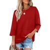image:imageXIEERDUO 34 Length Sleeve Tops for Women Business Casual Blouses Slit Side Shirts Blouses Summer Fashion Clothes 2026Red