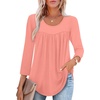 image:imageXIEERDUO 34 Length Sleeve Womens Tops Crew Neck Pleated Blouses For Women Dressy Casual Tunic Shirts S3XLCoral