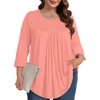 image:imageXIEERDUO 34 Length Sleeve Womens Tops Crew Neck Pleated Blouses For Women Dressy Casual Tunic Shirts S3XLCoral