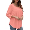 image:imageXIEERDUO 34 Length Sleeve Womens Tops Crew Neck Pleated Blouses For Women Dressy Casual Tunic Shirts S3XLCoral