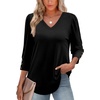 image:imageXIEERDUO 34 Length Sleeve Womens Tops V Neck Blouses with Buttons CasualAblack