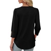 image:imageXIEERDUO 34 Length Sleeve Womens Tops V Neck Blouses with Buttons CasualAblack