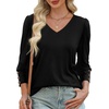 image:imageXIEERDUO 34 Length Sleeve Womens Tops V Neck Blouses with Buttons CasualAblack