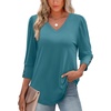 image:imageXIEERDUO 34 Length Sleeve Womens Tops V Neck Blouses with Buttons CasualAblue Green