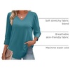 image:imageXIEERDUO 34 Length Sleeve Womens Tops V Neck Blouses with Buttons CasualAblue Green