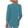 image:imageXIEERDUO 34 Length Sleeve Womens Tops V Neck Blouses with Buttons CasualAblue Green