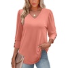 image:imageXIEERDUO 34 Length Sleeve Womens Tops V Neck Blouses with Buttons CasualAcoral