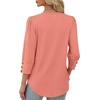 image:imageXIEERDUO 34 Length Sleeve Womens Tops V Neck Blouses with Buttons CasualAcoral
