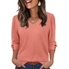 image:imageXIEERDUO 34 Length Sleeve Womens Tops V Neck Blouses with Buttons CasualAcoral