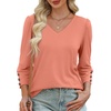 image:imageXIEERDUO 34 Length Sleeve Womens Tops V Neck Blouses with Buttons CasualAcoral