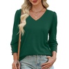 image:imageXIEERDUO 34 Length Sleeve Womens Tops V Neck Blouses with Buttons CasualAgreen