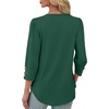 image:imageXIEERDUO 34 Length Sleeve Womens Tops V Neck Blouses with Buttons CasualAgreen