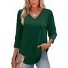 image:imageXIEERDUO 34 Length Sleeve Womens Tops V Neck Blouses with Buttons CasualAgreen