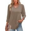 image:imageXIEERDUO 34 Length Sleeve Womens Tops V Neck Blouses with Buttons CasualAkhaki