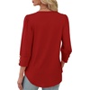 image:imageXIEERDUO 34 Length Sleeve Womens Tops V Neck Blouses with Buttons CasualAred