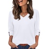 image:imageXIEERDUO 34 Length Sleeve Womens Tops V Neck Blouses with Buttons CasualAwhite