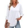 image:imageXIEERDUO 34 Length Sleeve Womens Tops V Neck Blouses with Buttons CasualAwhite