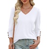image:imageXIEERDUO 34 Length Sleeve Womens Tops V Neck Blouses with Buttons CasualAwhite