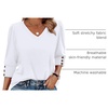 image:imageXIEERDUO 34 Length Sleeve Womens Tops V Neck Blouses with Buttons CasualAwhite