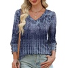 image:imageXIEERDUO 34 Length Sleeve Womens Tops V Neck Blouses with Buttons CasualFashy Blue Gradient