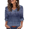 image:imageXIEERDUO 34 Length Sleeve Womens Tops V Neck Blouses with Buttons CasualFashy Blue Gradient