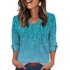 image:imageXIEERDUO 34 Length Sleeve Womens Tops V Neck Blouses with Buttons CasualFblue Dotted Lines