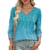 image:imageXIEERDUO 34 Length Sleeve Womens Tops V Neck Blouses with Buttons CasualFblue Dotted Lines