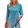 image:imageXIEERDUO 34 Length Sleeve Womens Tops V Neck Blouses with Buttons CasualFblue Dotted Lines