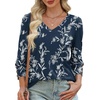 image:imageXIEERDUO 34 Length Sleeve Womens Tops V Neck Blouses with Buttons CasualFblue Floral