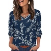image:imageXIEERDUO 34 Length Sleeve Womens Tops V Neck Blouses with Buttons CasualFblue Floral
