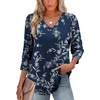 image:imageXIEERDUO 34 Length Sleeve Womens Tops V Neck Blouses with Buttons CasualFblue Floral
