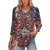 image:imageXIEERDUO 34 Length Sleeve Womens Tops V Neck Blouses with Buttons CasualFboho Medallion