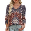image:imageXIEERDUO 34 Length Sleeve Womens Tops V Neck Blouses with Buttons CasualFboho Medallion