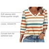 image:imageXIEERDUO 34 Length Sleeve Womens Tops V Neck Blouses with Buttons CasualFcolorful Stripes