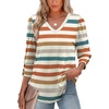 image:imageXIEERDUO 34 Length Sleeve Womens Tops V Neck Blouses with Buttons CasualFcolorful Stripes