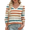image:imageXIEERDUO 34 Length Sleeve Womens Tops V Neck Blouses with Buttons CasualFcolorful Stripes