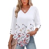image:imageXIEERDUO 34 Length Sleeve Womens Tops V Neck Blouses with Buttons CasualFdandelion