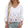 image:imageXIEERDUO 34 Length Sleeve Womens Tops V Neck Blouses with Buttons CasualFdandelion