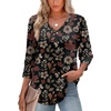 image:imageXIEERDUO 34 Length Sleeve Womens Tops V Neck Blouses with Buttons CasualFdark Floral Leaf