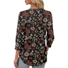 image:imageXIEERDUO 34 Length Sleeve Womens Tops V Neck Blouses with Buttons CasualFdark Floral Leaf