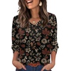 image:imageXIEERDUO 34 Length Sleeve Womens Tops V Neck Blouses with Buttons CasualFdark Floral Leaf