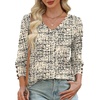 image:imageXIEERDUO 34 Length Sleeve Womens Tops V Neck Blouses with Buttons CasualFgrid Texture
