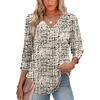 image:imageXIEERDUO 34 Length Sleeve Womens Tops V Neck Blouses with Buttons CasualFgrid Texture