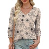 image:imageXIEERDUO 34 Length Sleeve Womens Tops V Neck Blouses with Buttons CasualFkhaki Ink Floral