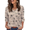 image:imageXIEERDUO 34 Length Sleeve Womens Tops V Neck Blouses with Buttons CasualFkhaki Ink Floral