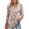 image:imageXIEERDUO 34 Length Sleeve Womens Tops V Neck Blouses with Buttons CasualFkhaki Ink Floral