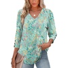 image:imageXIEERDUO 34 Length Sleeve Womens Tops V Neck Blouses with Buttons CasualFpink Green Floral